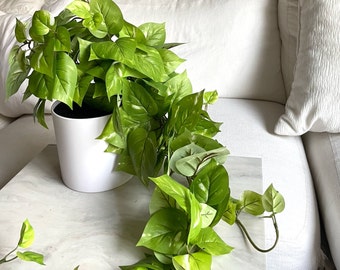 30in. Realistic Fake Pothos Plant with Removable White Pot, Silk Artificial Vine Ivy Plant for Home Decor, Desk Vines, Shelf Aesthetic (1pc)