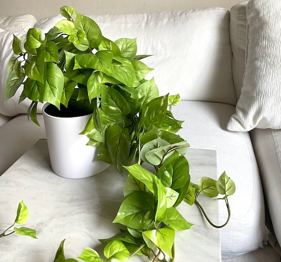 30in. Realistic Fake Pothos Plant with Removable White Pot, Silk Artificial Vine Ivy Plant for Home Decor, Desk Vines, Shelf Aesthetic (1pc)