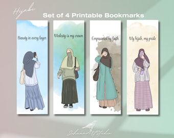 Printable Hijabi Quote Bookmark Set of 4 | Digital Download | Modesty Quotes | Bookworm gift | Aesthetic bookmark | Muslimah bookmark