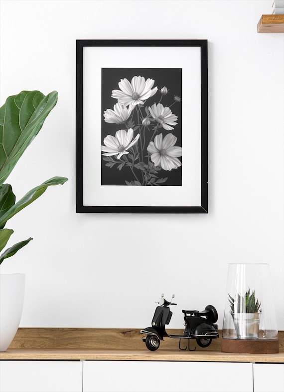 September birth flower | Aster | Black and White | Minimalist | Printable wall art  | Neutral Decor | Monochrome | High quality Art