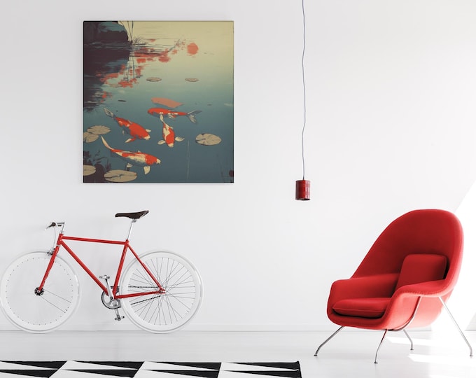 Koi Pond Wall Art – Serene Digital PNG Print, Cherry Blossoms, Lily Pads | Digital Download | A3 & 11x14" sizes