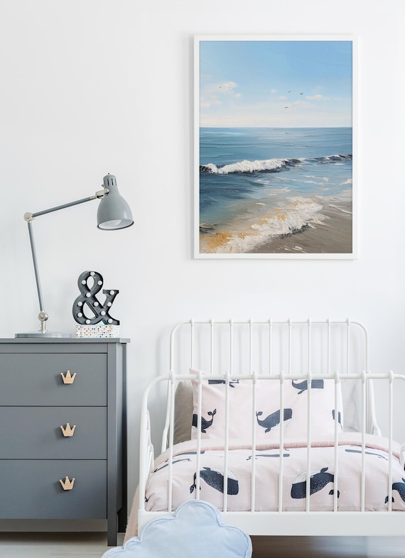 Crashing Waves Wall Art – Oil Painting Texture Digital Print, Coastal Beach Scene PNG, A3 & 11x14"