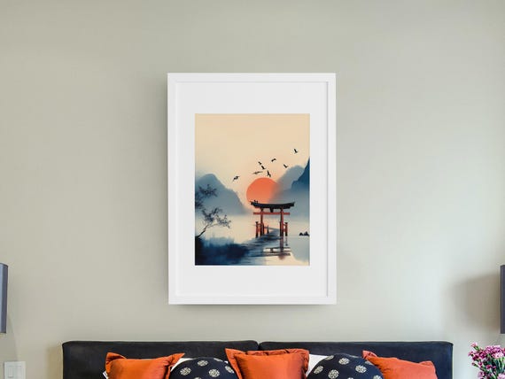 Torii Gate Wall Art – Japanese Sunrise Digital Print, PNG Zen Artwork, 11x14" & A3 Instant Download