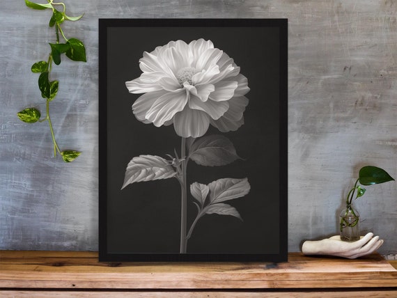October birth flower | Marigold | Black and White | Minimalist | Printable botanical wall art | Neutral Decor | High quality download
