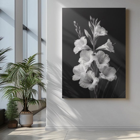 August birth flower | Gladiolus | Black and White | Minimalist | Printable wall art  | Neutral Decor | High quality Instant download