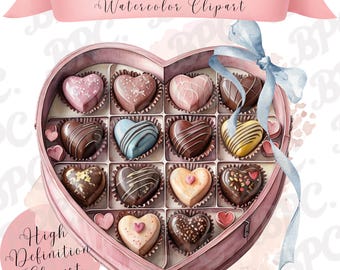 Akvarell chokladask clipart | Hjärtgodis PNG (digital nedladdning)