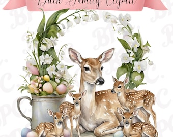 Hjortfamiljens clipart png, illustration av bebis i barnkammaren, akvarell skogsdjur, nedladdning av cottagecore-barnkammaren