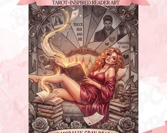 Imágenes prediseñadas de lectora con moral ambigua / Arte de amante de los libros con estética femenina oscura (descarga digital)