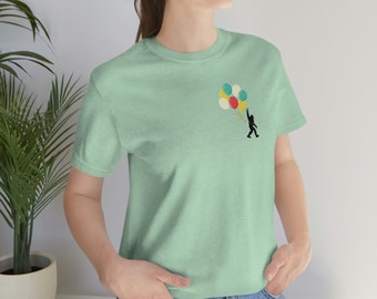 Bigfoot e palloncini regalo di compleanno Rock su maglietta a maniche corte in maglia unisex