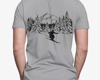 Skier Downhill Ice and Snow Mountains Unisex Jersey T-shirt manica corta