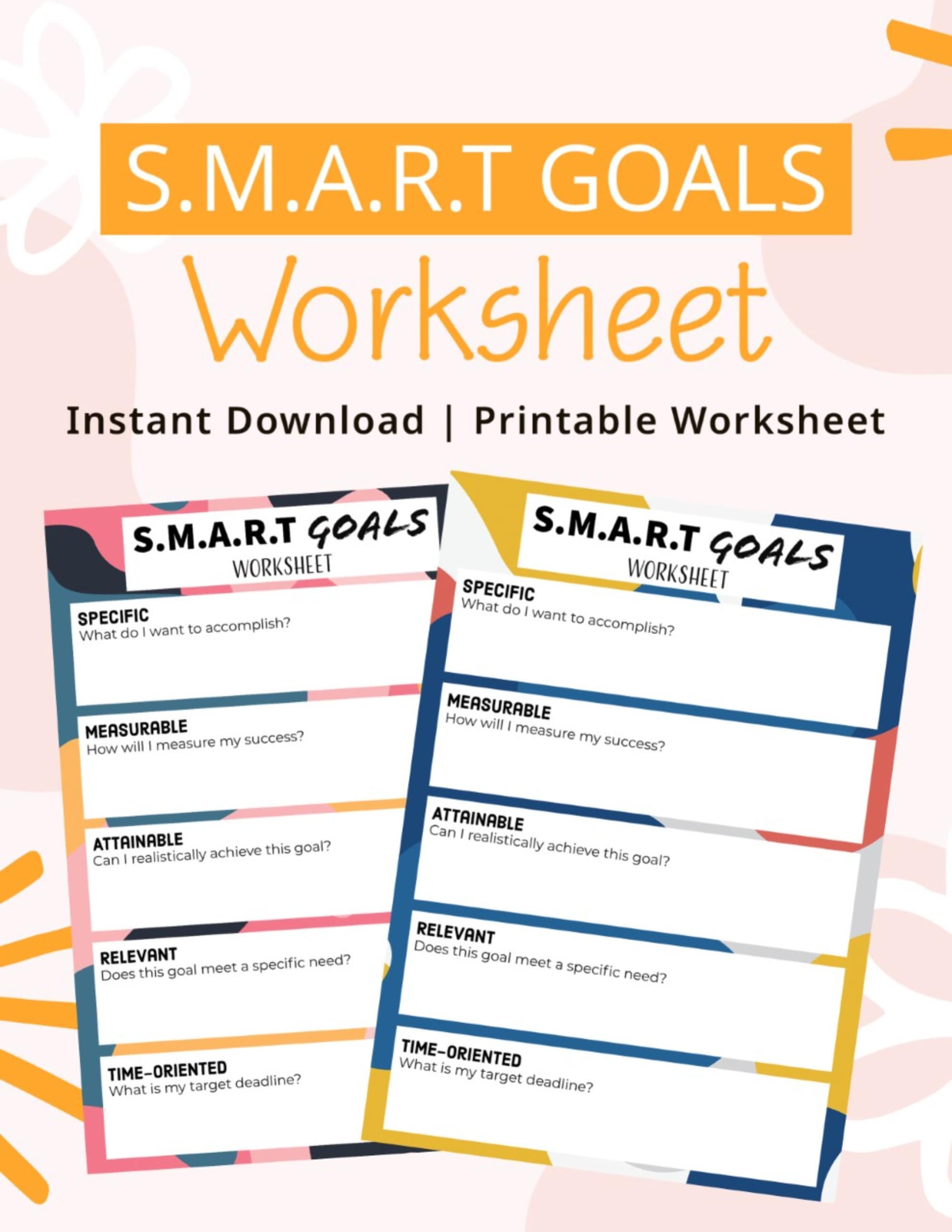 Printable Smart Goals Worksheet, Process Your Feelings Mental Health