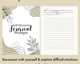 20 Writing Prompts, Self-Discovery Journal, Therapy, Downloadable Journal Pages, Deep Thought Prompts for Mindfulness, Printable Self Care