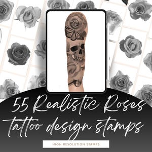 55 Realistic Rose and Leaf Procreate Stamps for Tattoo Artists High-Res