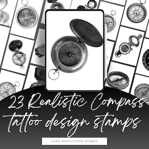 23 Realistic Compass Procreate Stamps for Tattoo Artists - Large High-Res