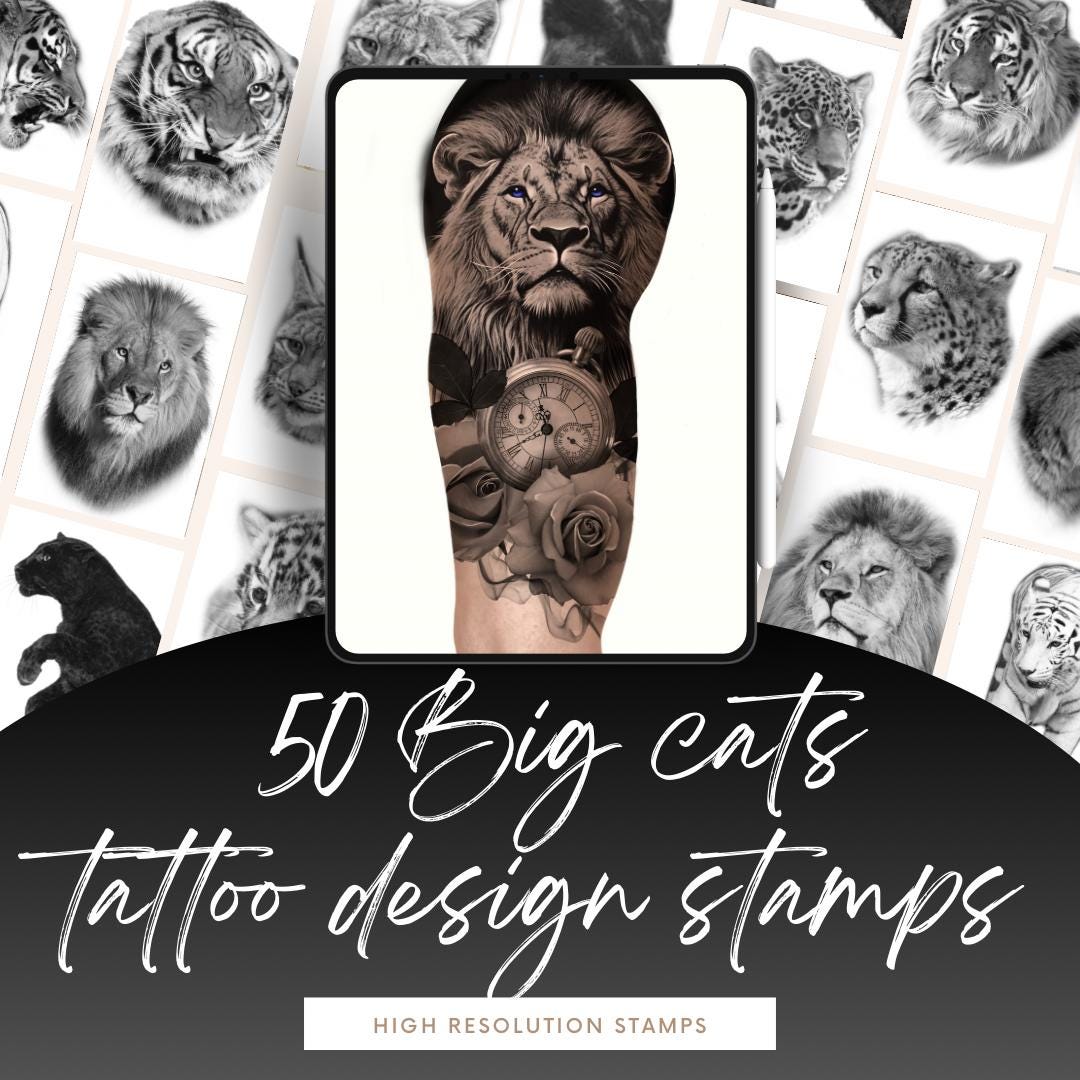 50 Big Cats Procreate Stamps for Tattoo Artists Multi-species High-res ...