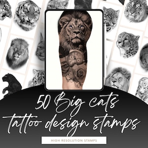 50 Big Cats Procreate Stamps for Tattoo Artists Multi-Species High-Res
