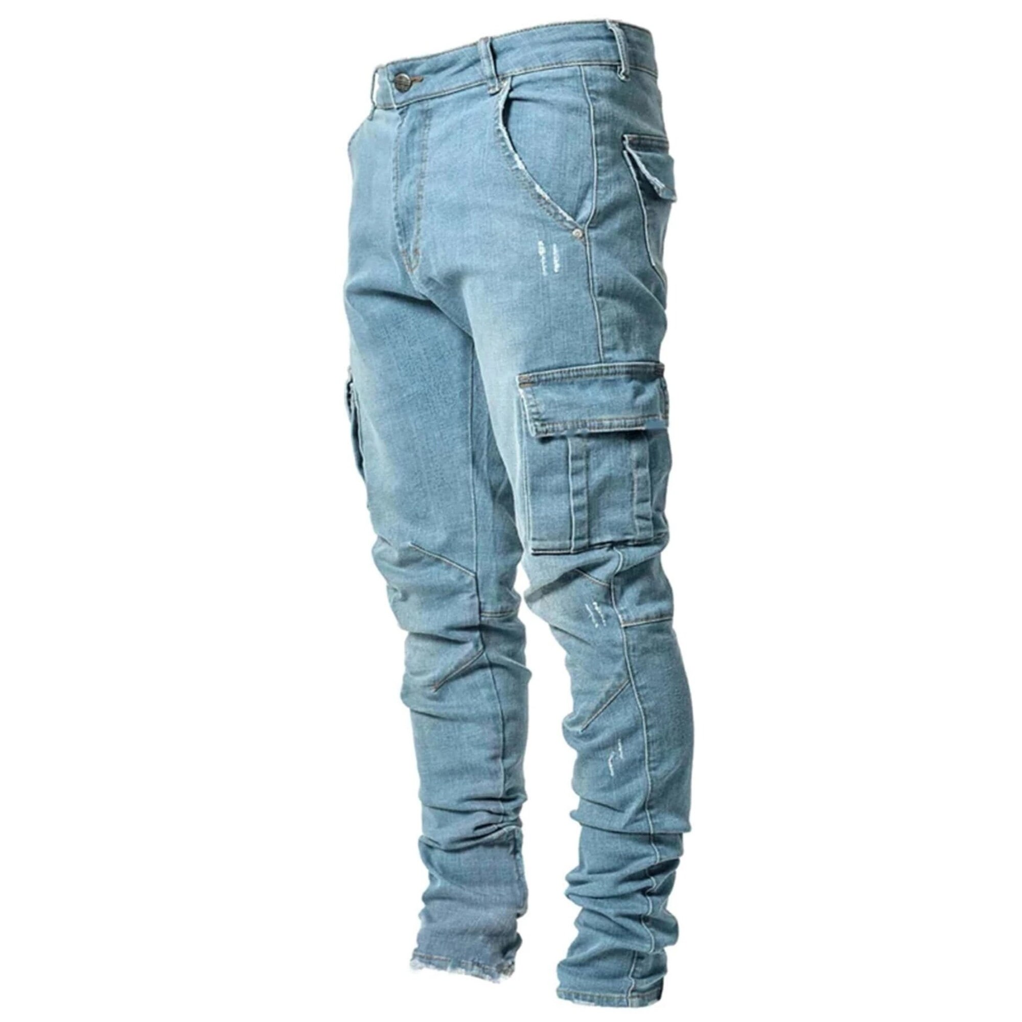 Status nobody mistress Blue Denim Cargo Pants Pencil Cut Ripped Pleated and Casual - Etsy