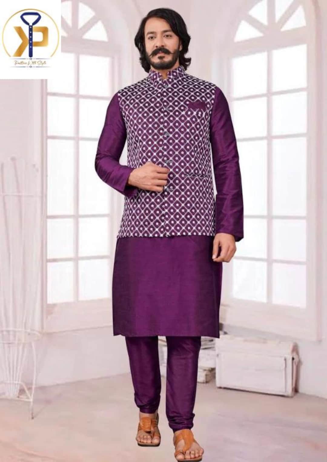 Purple kurta pajama with jacket hotsell