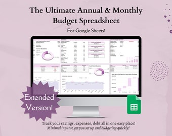 Annual & Monthly Budget Tracker | Ultimate Version Budget Template | Budget by Paycheck | Savings, Debt, Expense Tracker | Google Sheets