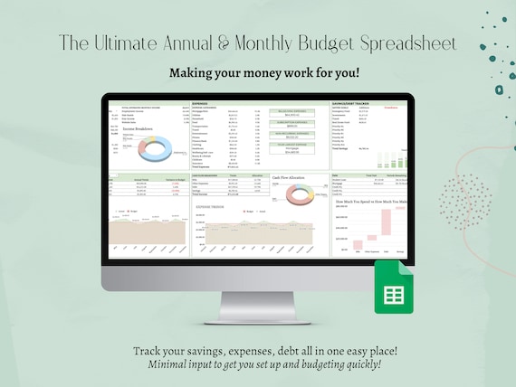 Annual & Monthly Budget Tracker | Automated Budget Template | Easily Budget by Paycheck | Savings, Debt, Expense Tracker | Google Sheets