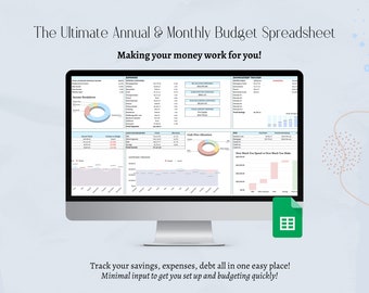 Annual & Monthly Budget Spreadsheet for Google Sheets | Personal Financial Planner | Savings Tracker | Debt Tracker | Expense Tracker