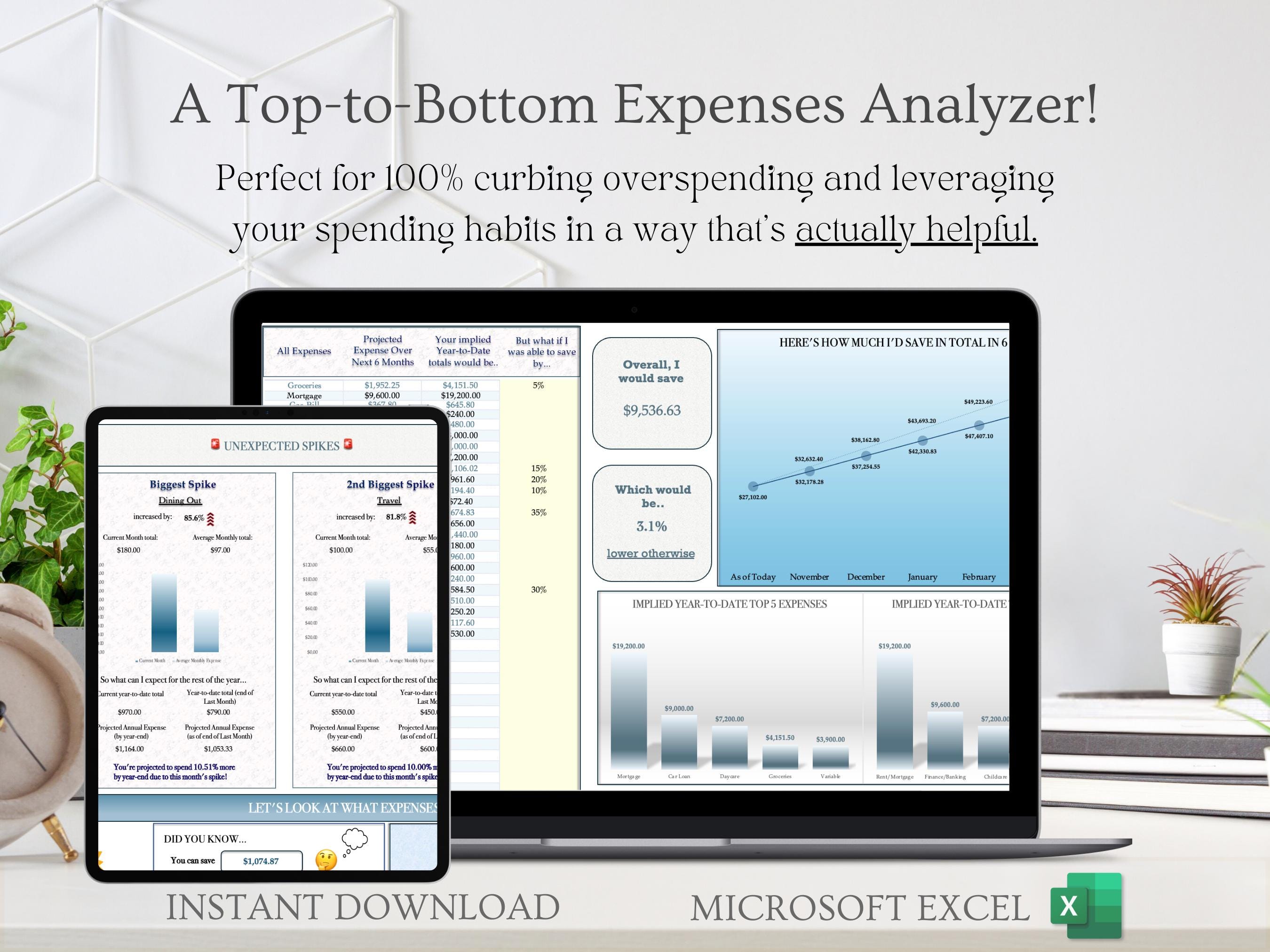 Excel Expense Analyzer Dashboard, Full Year Expense Forecaster ...