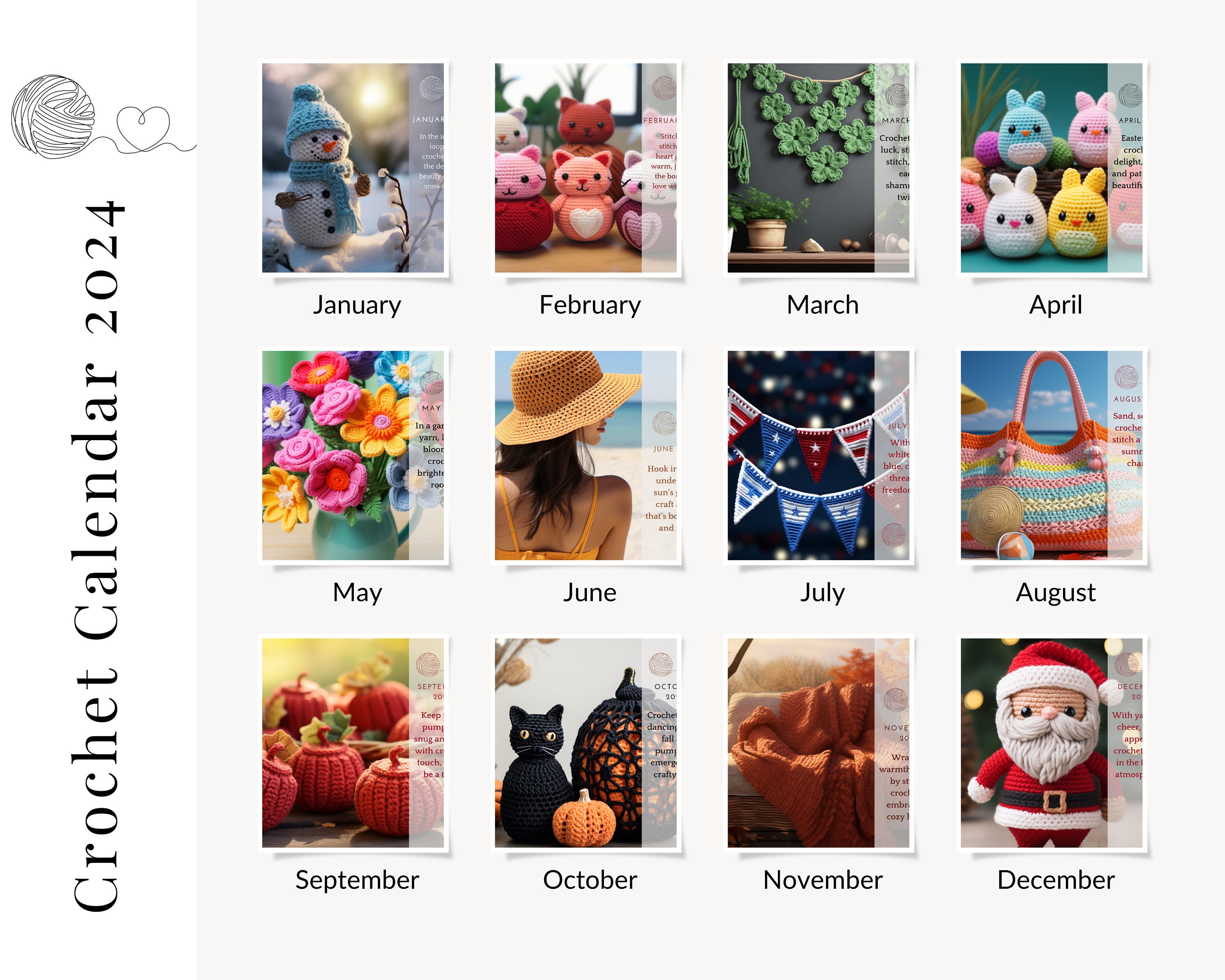 Personalized Crochet Wall Calendars Gift for Crochet Customized 2024