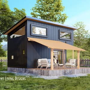 17x27 Modern Tiny Home Plans | Small Tiny House Blueprints | Full Set Plans for Tiny Home with Loft | Log Cabin Plans | Tiny Home Blueprints