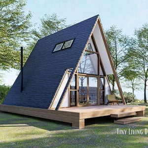 27 x 18 plattegronden met a-frame | DIY-aframeplannen | 486SF Tiny Home-abonnement | Tiny Home met vide | Plattegronden met vide | Plattegronden cabine