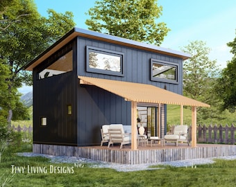 17x27 Modern Tiny Home Plans | Small Tiny House Blueprints | Full Set Plans for Tiny Home with Loft | Log Cabin Plans | Tiny Home Blueprints