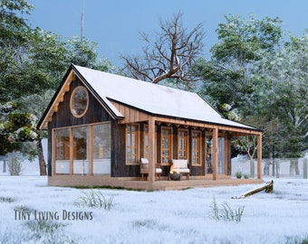 25x26 Modern Tiny Home Plans | Small Tiny House Blueprints | Full Set Plans for Tiny Home | Log Cabin Plans | Tiny Home Blueprints