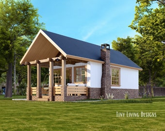 26x16 Modern Tiny Home Plans | Permit Set Tiny Home Blueprints | Small Tiny House Blueprints | Tiny Home with Loft | Log Cabin Plans