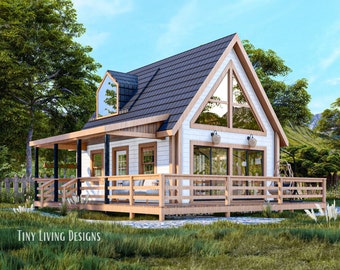 16x20 Modern Tiny Home Plans | Small Tiny House Blueprints | Full Set Plans for Tiny Home with Loft | Log Cabin Plans | Tiny Home Blueprints