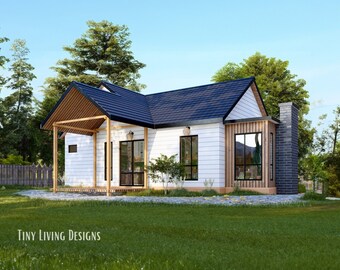 25x40 Modern Tiny Home Plans | Small Tiny House Blueprints | Full Set Plans for Tiny Home | Log Cabin Plans | 2 Bedroom Tiny Home Blueprints