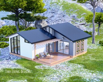 31x31 Modern Tiny Home Plans | Small Tiny House Blueprints | Full Set Plans for Tiny Home | Small Home Design | 2 Bedroom Small House Plans