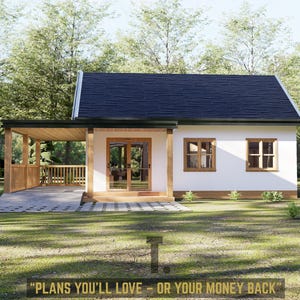 28x18 Modern Cabin with Carport | Cabin Floor Plans | Tiny Home Plan | Rustic Cabin Plans | Small House with 2 Bedroom | 2 Bedroom Tiny Home