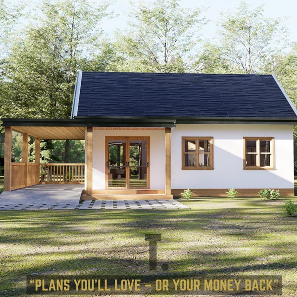 28x18 Modern Cabin with Carport | Cabin Floor Plans | Tiny Home Plan | Rustic Cabin Plans | Small House with 2 Bedroom | 2 Bedroom Tiny Home
