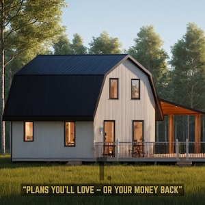 22 x 16 Tiny Home-plannen | Tiny House-blauwdrukken met twee verdiepingen | Tiny House-plannen met 2 slaapkamers en 2 badkamers | Plattegronden cabine | Dakhuisplannen Gambrel