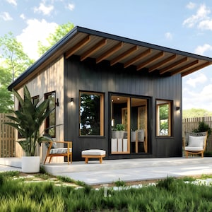 16&#39; x 16&#39; ADU Plans | Backyard Office Plans | Pool House Plans | Office Plans | Backyard ADU Architectural Plans - PDFs & CAD