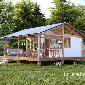 24x24 Modern Tiny Home Plans | Small Tiny House Blueprints | Full Set Plans for Tiny Home | Log Cabin Plans | Tiny Home Blueprints