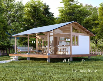 24x24 Modern Tiny Home Plans | Small Tiny House Blueprints | Full Set Plans for Tiny Home | Log Cabin Plans | Tiny Home Blueprints
