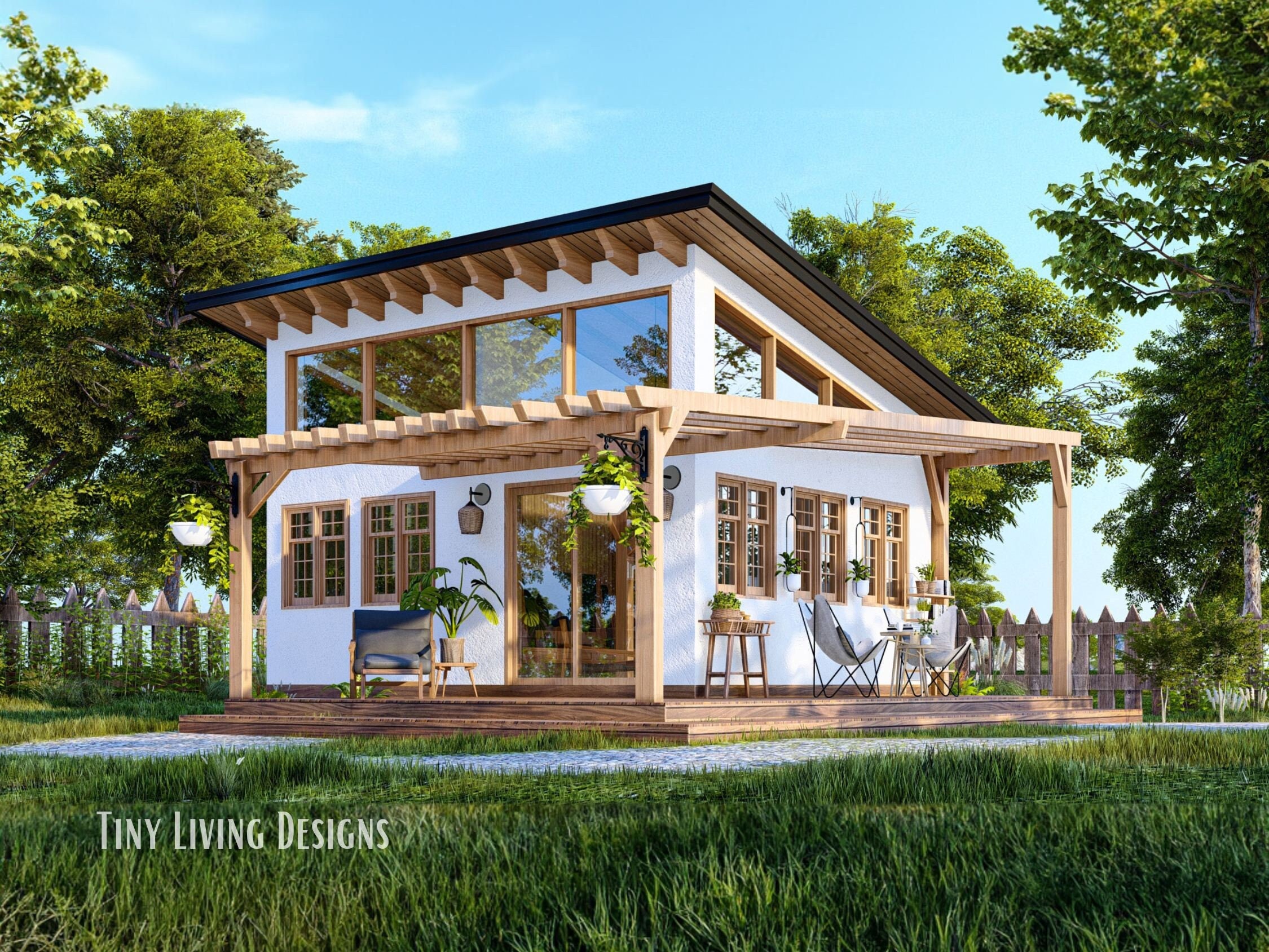 18x20 Modern Tiny Home Plans | Small Tiny House Blueprints | Full Set Plans for Tiny Home | Log Cabin Plans | Tiny Home Blueprints