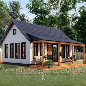 15&#39; x 30&#39; Cabin House Plans | Small House Plans | Tiny Home Floor Plans | Full Blueprints | Cottage Design | Guest Cabin Plans - PDFs & CAD
