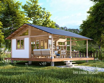 24x24 Modern Tiny Home Plans | Small Tiny House Blueprints | Full Set Plans for Tiny Home | Log Cabin Plans | Tiny Home Blueprints