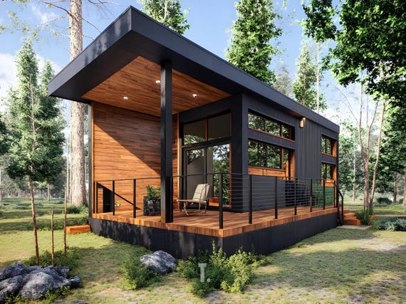 342 SF Tiny Home with Loft | DIY Tiny Home Floor Plans | Lofted Tiny House | Backyard ADU Plans | Small House Plans | Arch Plans - Pdf & Cad