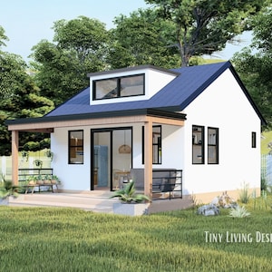 18' x 26' moderne plannen voor een klein huis | Vergunningsset Tiny Home-blauwdrukken | Blauwdrukken voor kleine huisjes | Cabineplannen | Plattegronden kleine studio's