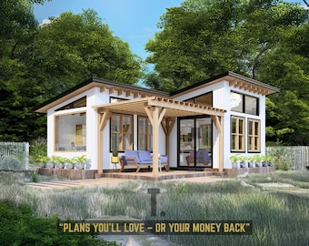 22x28 Tiny Cabin House Plans | 1 Bed Tiny House Plans | Small House Plans | DIY Cabin Plans | Tiny Home Plans | Prefab TinyHouse | ADU Plans