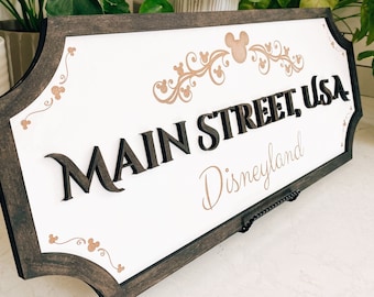 Disney Main Street Sign | Classic Disney Decor | Disney Home Decor | Disney Wall Sign | Disney Wood Sign | Mickey Mouse Sign | Main St.