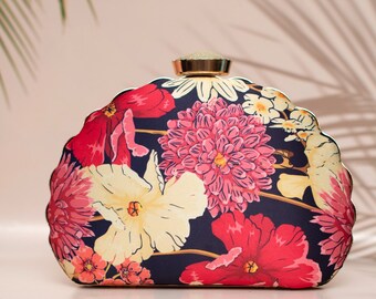 Modern Style Classic Quirky Floral Print Oval Clutch | Girlfriend & Bridesmaid Gift | Multicoloured Everyday Bag | Unique Gifts for Her