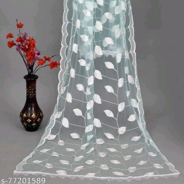 Aqua Blue Net Embroidered Dupatta Indian Pakistani Ethnic Women Wear Dupatta Scarf